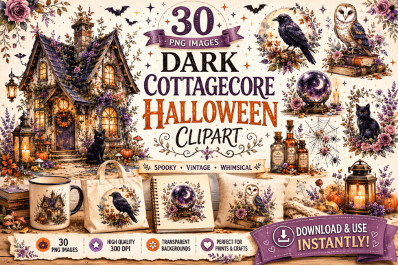 Download Dark Cottagecore Halloween Clipart - Dark Collection
