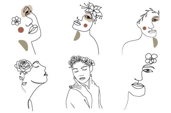 Download Women's Face with Flowers Linear Drawing - Linear Collection