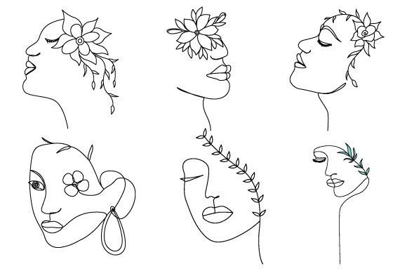 Download Women's Face with Flowers Linear Drawing - Linear Collection