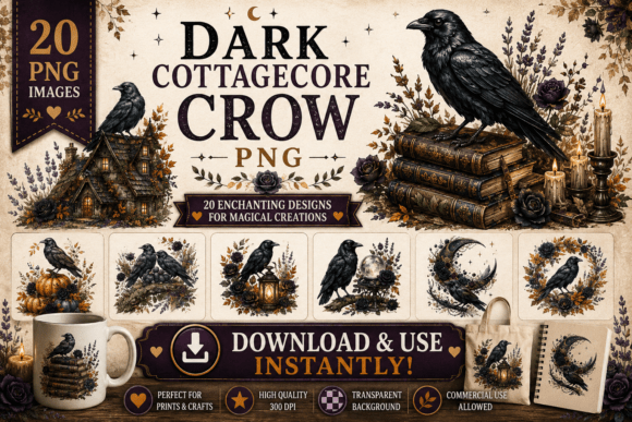 Download Dark Cottagecore Crow Clipart - Dark Collection